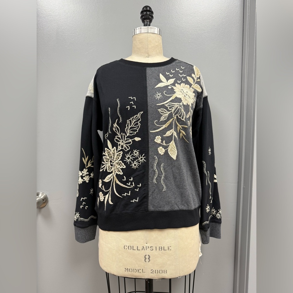 Johnny Was Maree Colorblock Pullover Embroidered Sweatshirt